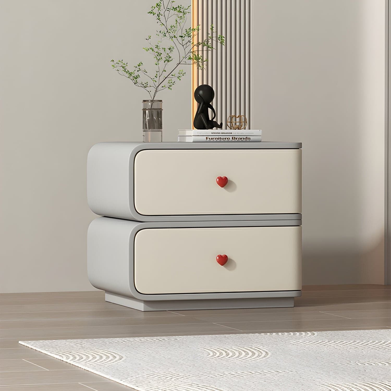 Contemporary Solid Wood Frame Nightstand with Microfiber Leather Silent Slide Two Drawers thumbnail 4