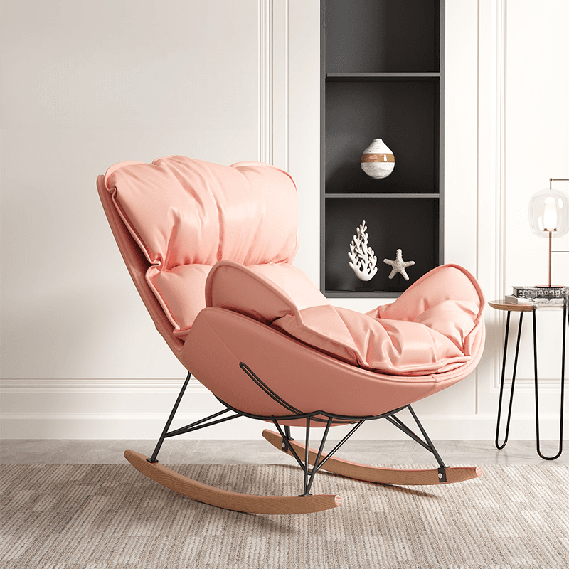 Grey/Chalk/Amber Contemporary Alloy 2 Piece Set Rocking Armchair with Padded Upholstery and Ottoman thumbnail 6