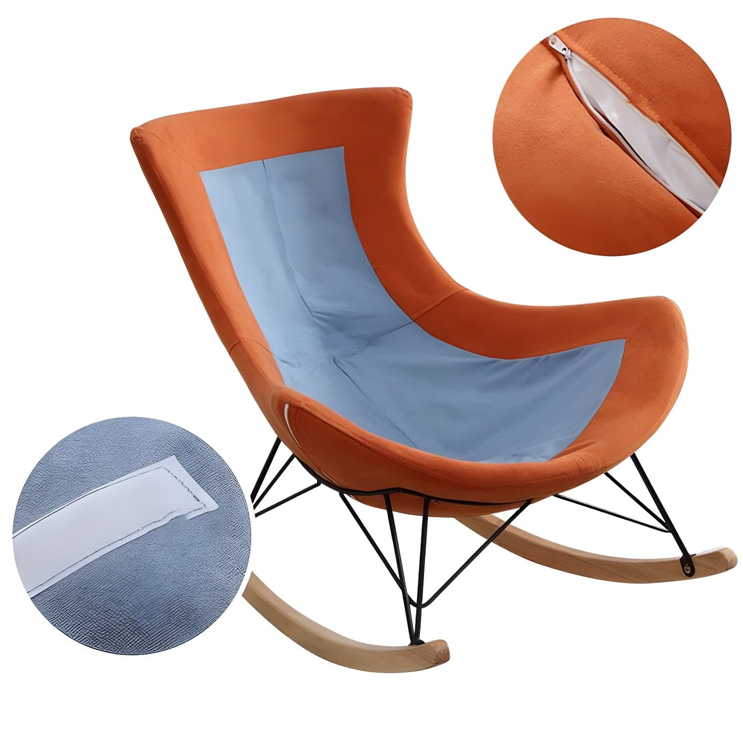 Contemporary Rocking Chair Cotton Upholstered Tufted Wing Chair Back Baby Rocking Chair thumbnail 11