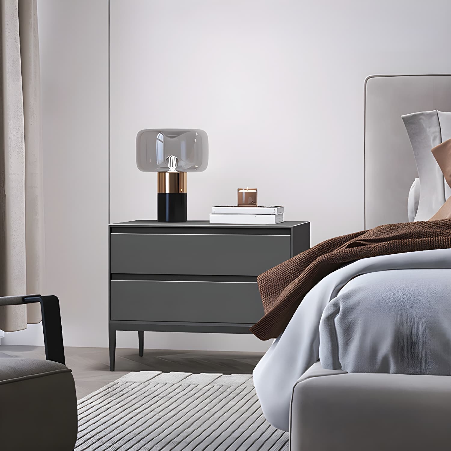 Wooden Night Table Contemporary Bedside Cabinet with 2 Drawers thumbnail 7