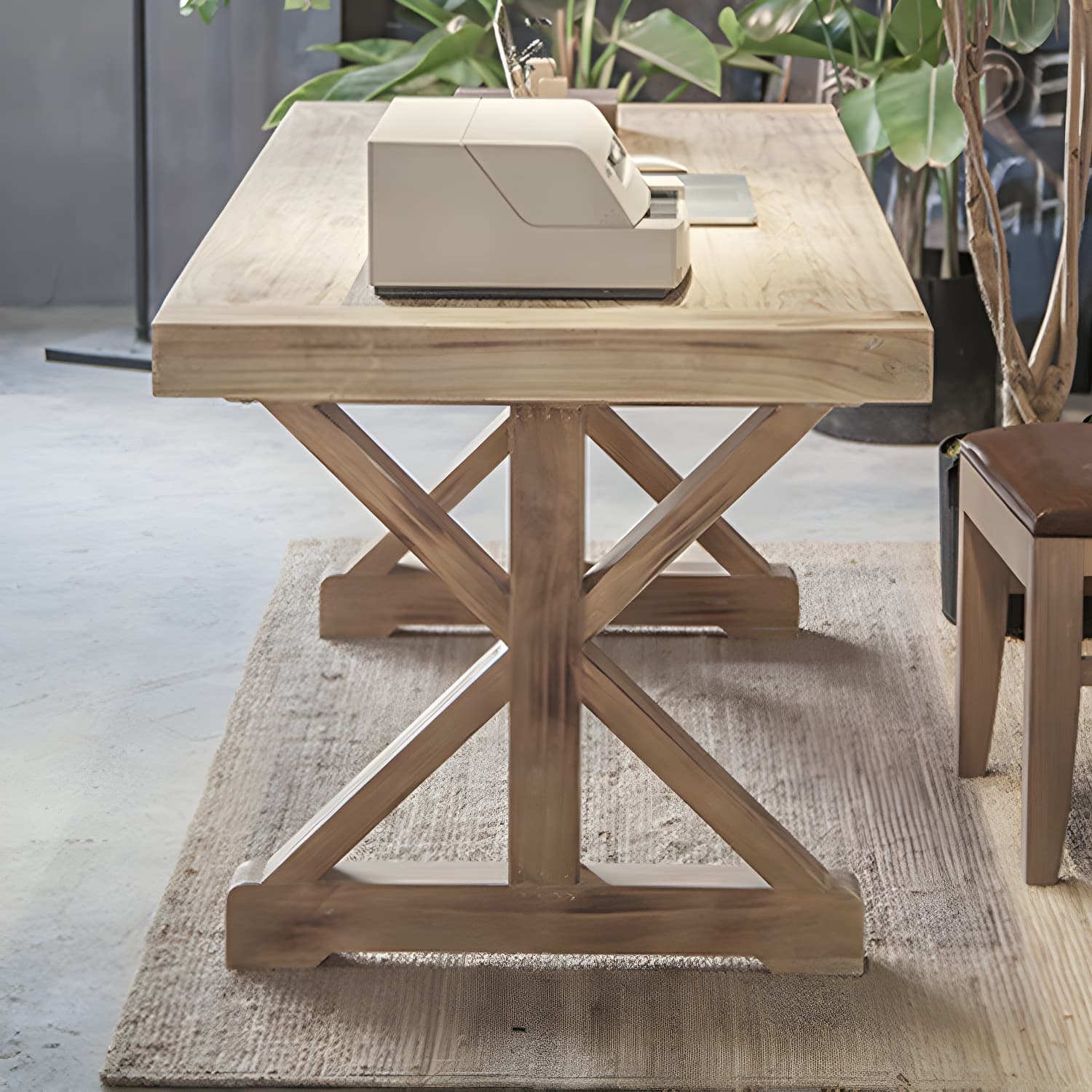 Distressed Pine Wood Dining Set 1/2 Pieces Industrial Dinette Set for Home thumbnail 2
