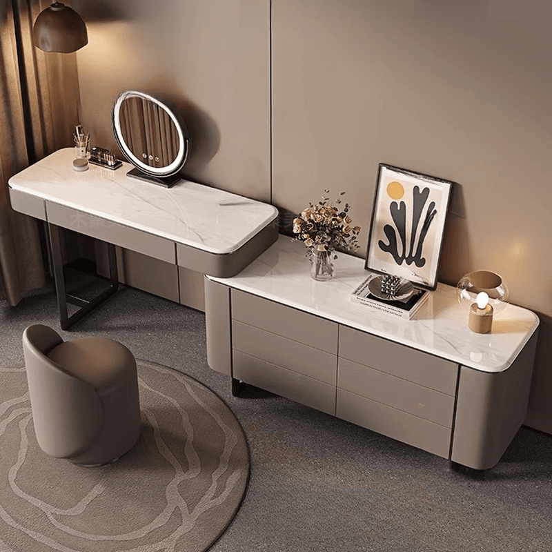 Vanity Set in Tan with 7 Drawers, Scalable and Push-Pull Features thumbnail 2
