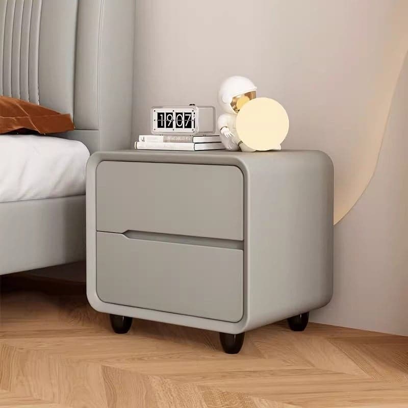 Organic Modern 2 Tiers Nightstand With Drawer Organization Featuring Pleather Countertop thumbnail 9