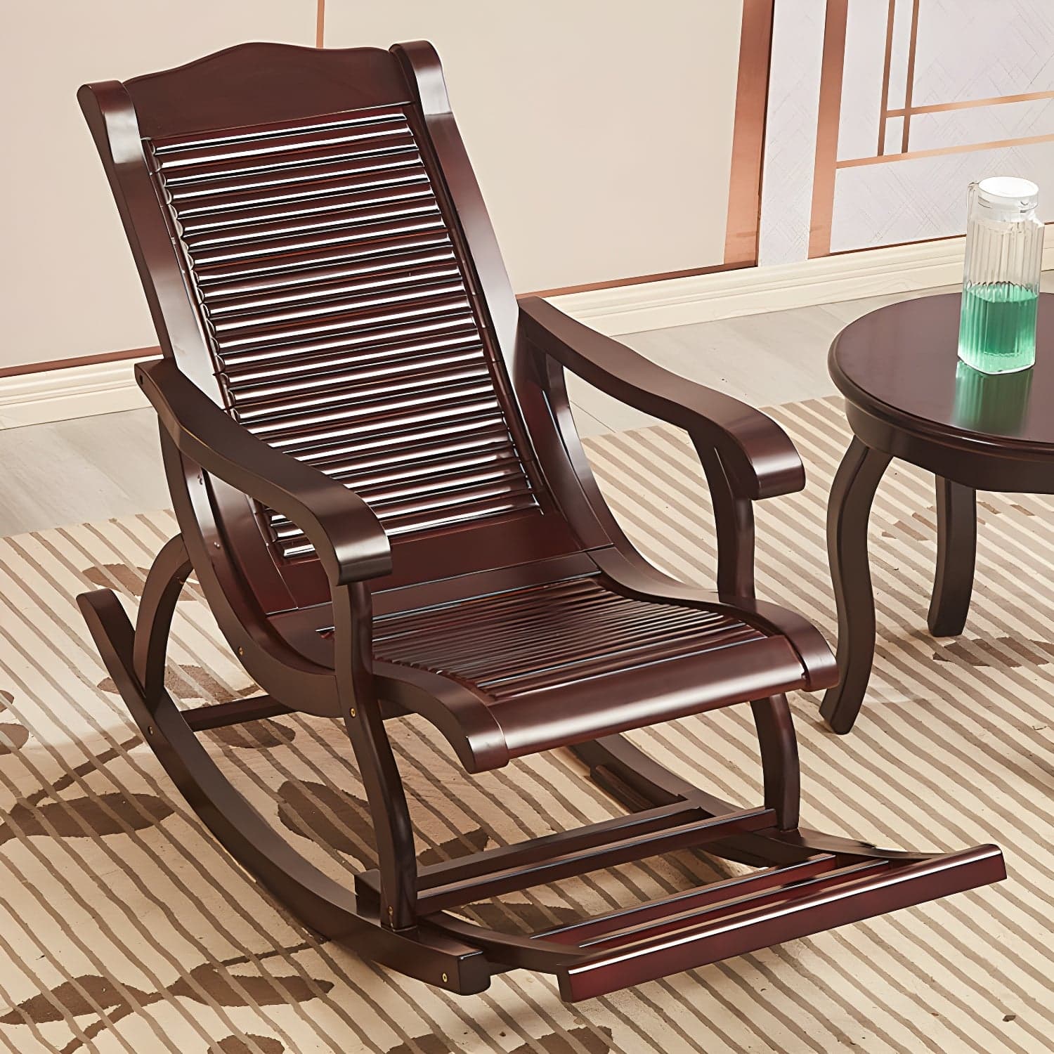 Retro Dark Brown Rocking Chair Solid Wood Reclining Rocker Chair for Home - image 2