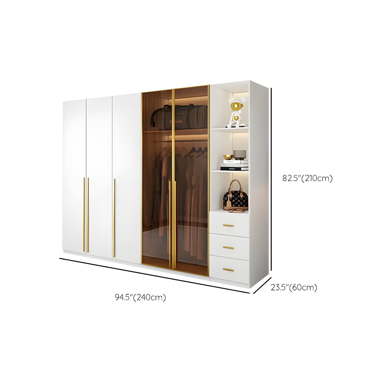 Modern White Wood Frame Wardrobe Armoire Freestanding Wardrobe with Soft Close Drawers thumbnail 19