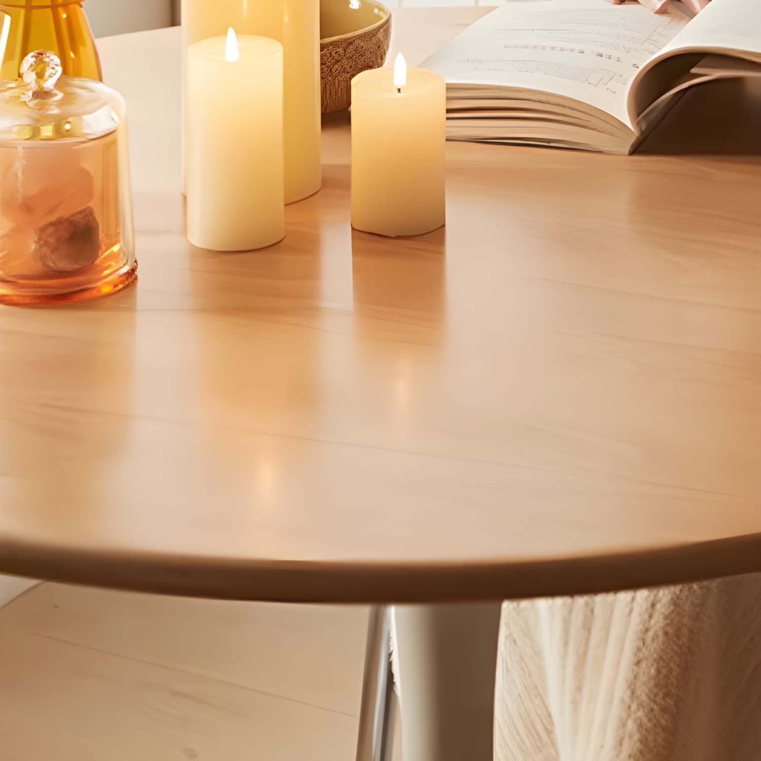 White Round Wood Dining Table with Steel Tulip Base, Modern Design thumbnail 10