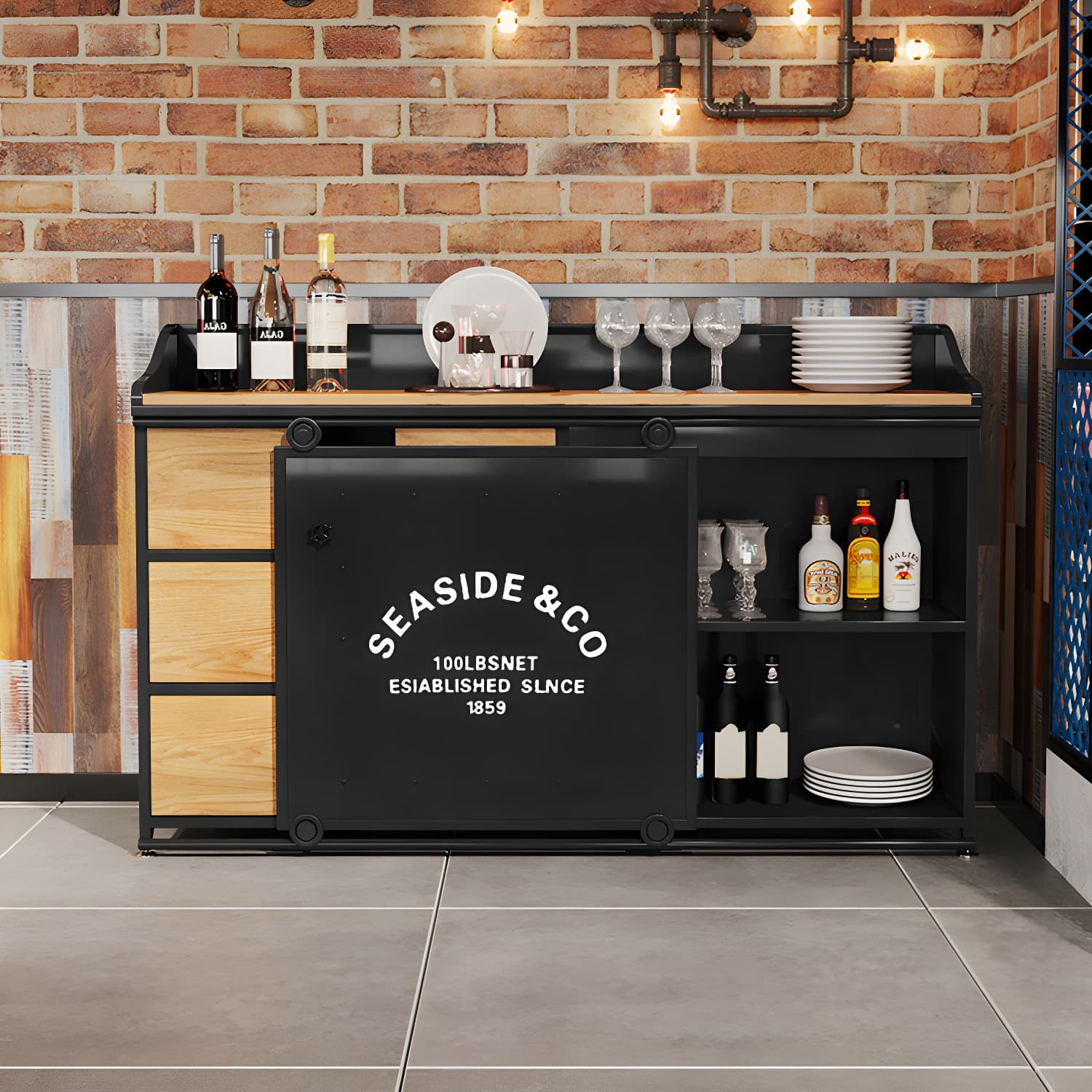 Industrial Metal Sideboard with Drawers, Cabinets, and Open Storage - 3 Drawers, 1 Interior Shelf thumbnail 17