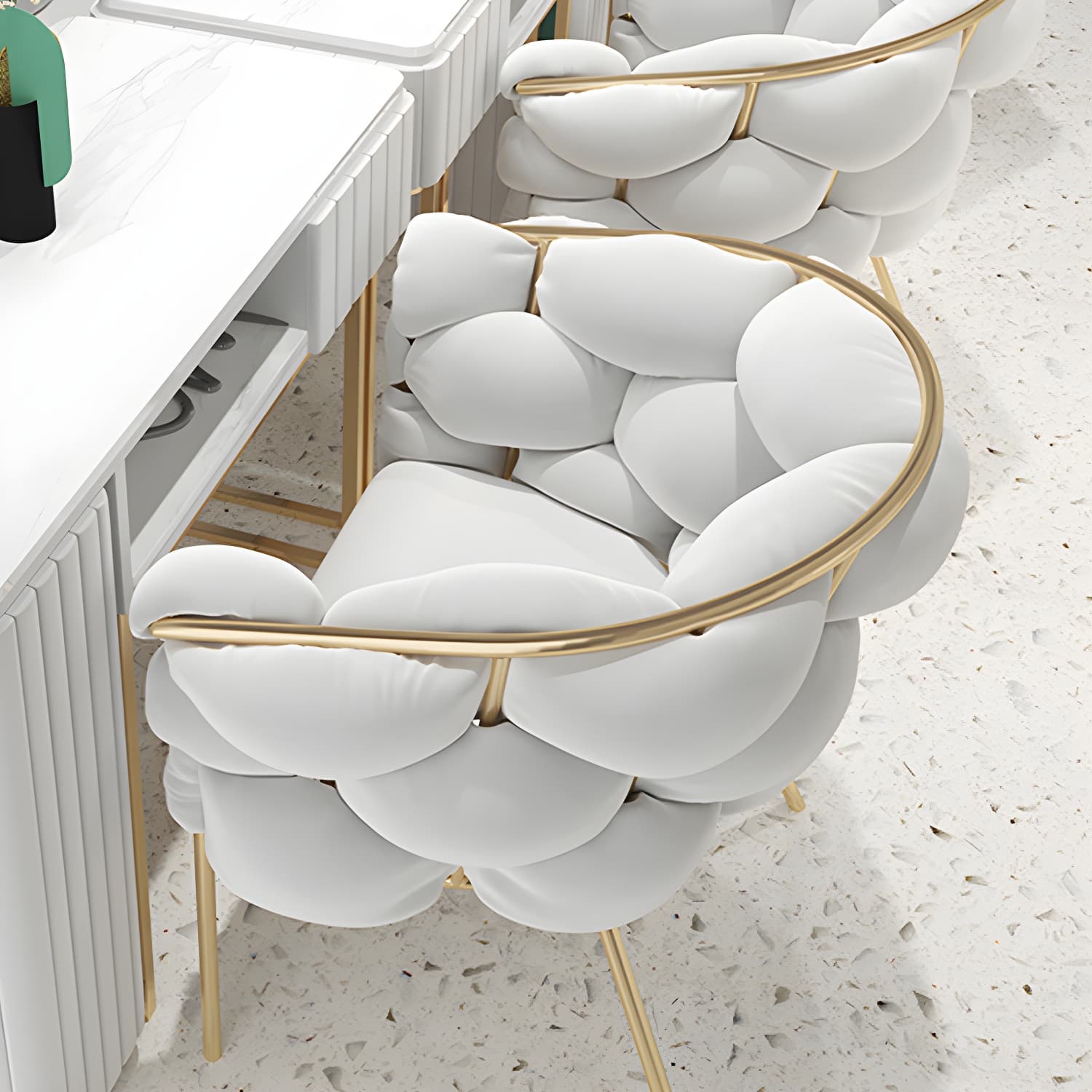 Glam Style Upholstered Gold Base Dining Arm Chair for Dining Room thumbnail 14
