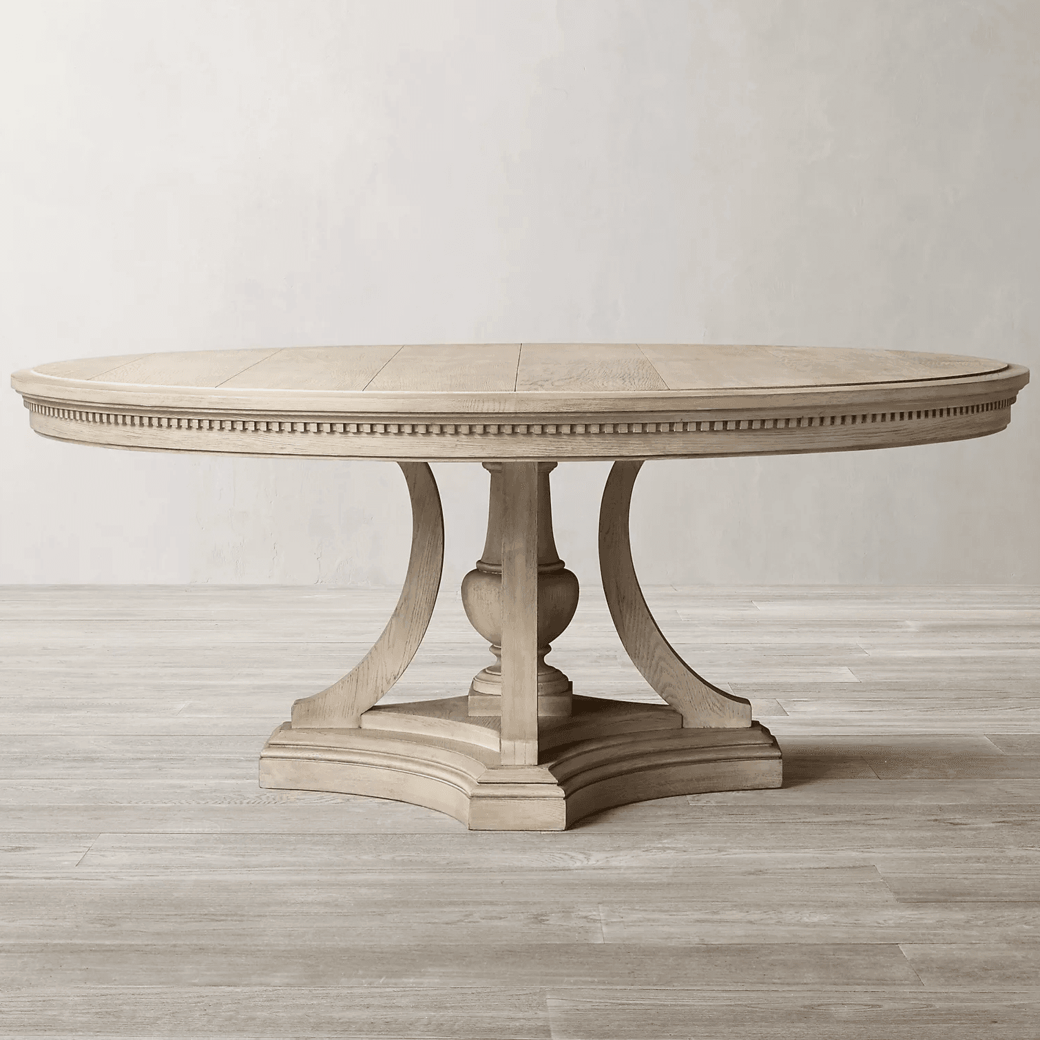 Standard Table Height Circular-shaped Fixed Dining Table for 6 People/2 People/4 People with a Distressed Gray Solid Oak Top in a Retro Style thumbnail 2