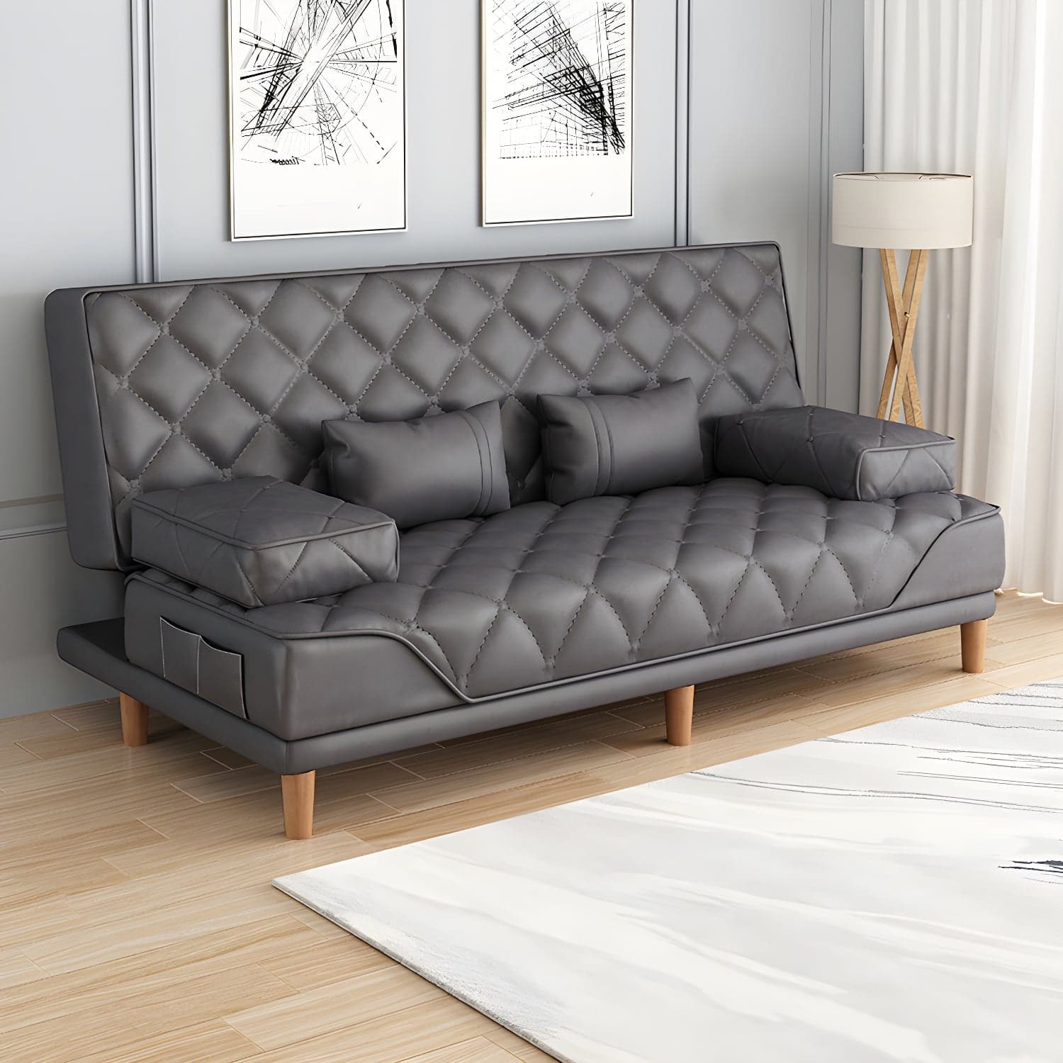 Contemporary Tight Back Convertible Sofa and Chaise with Pillow Top Arm thumbnail 5