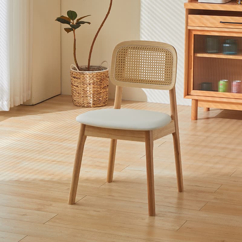 Leatherette/Wood/Rattan Entwined Balanced Armless Chair with Uncovered Back and Timber Legs in Sepia/Ink/Wood Color in a Scandinavian Style thumbnail 9
