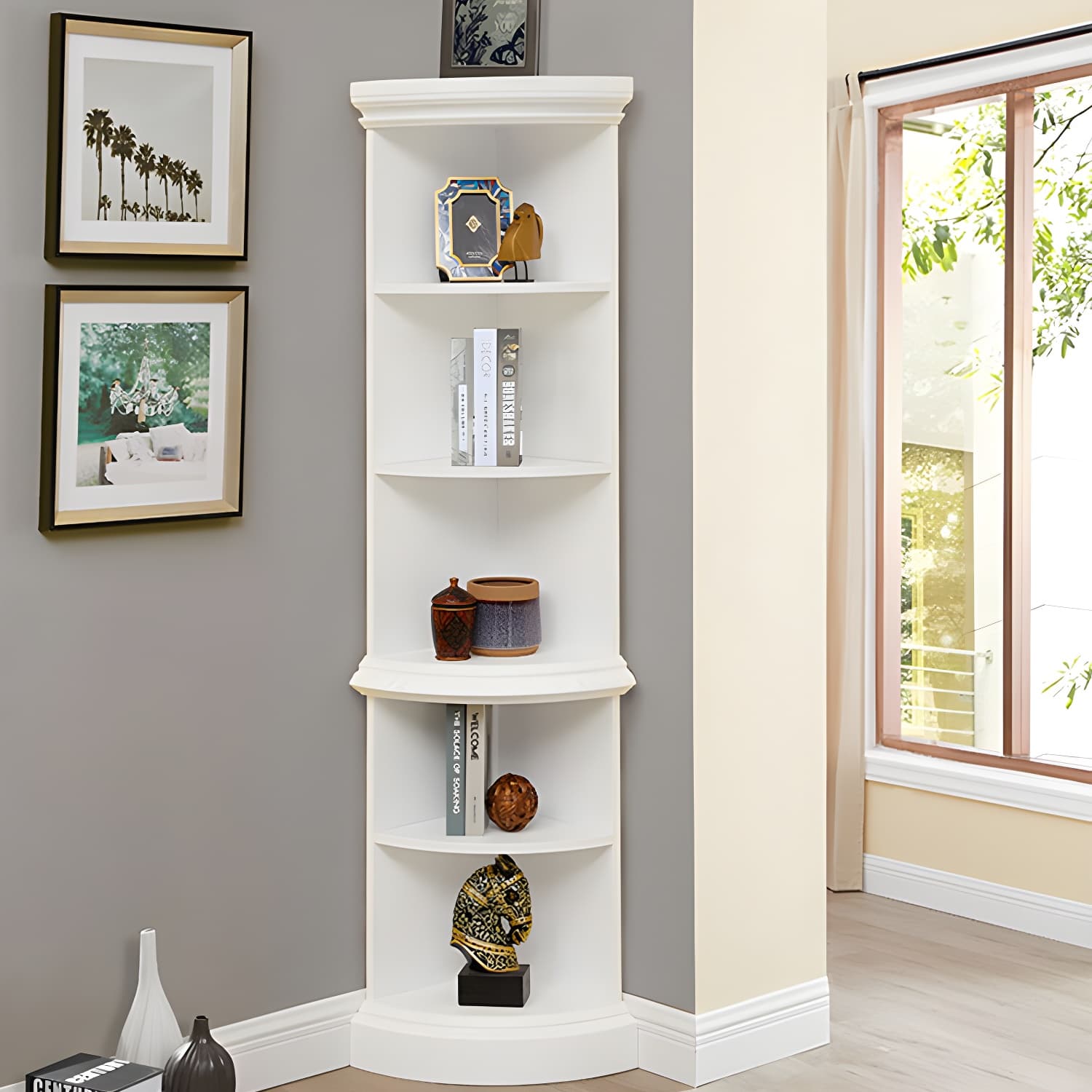 Solid Wood Triangle Corner Cabinet in Rubber Wood with Storage Shelves thumbnail 14