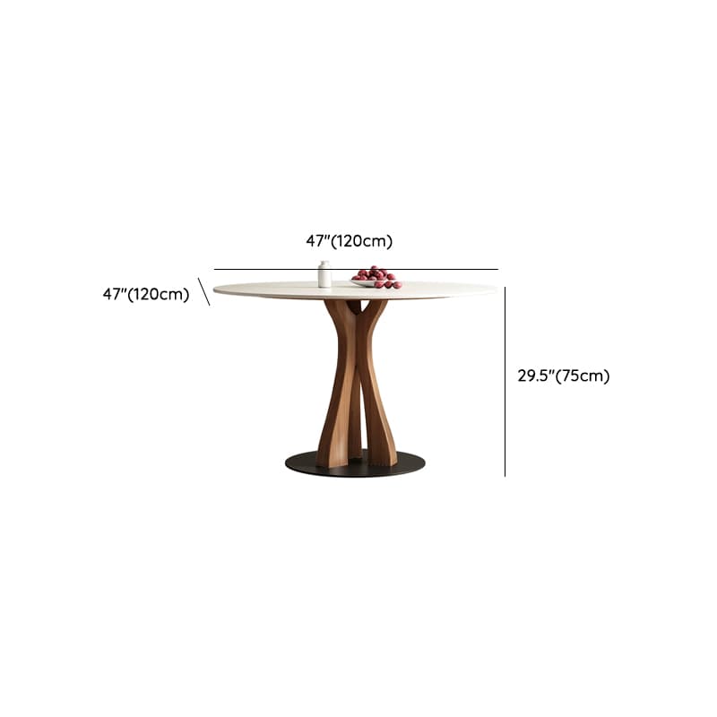 White Stone Round Modern Dining Table with Ash Wood Pedestal Base thumbnail 13