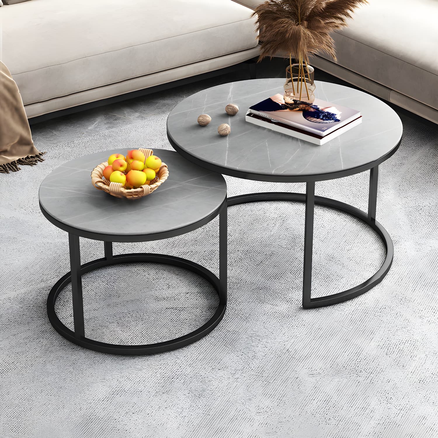 Modern Nesting Coffee Table Set Frame Round Coffee Table Set with Drawer thumbnail 11