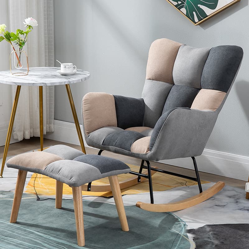 Modish Upholstered Cushioned Rocking Accent Chair 2 Piece Set with Footstool & Recessed Arm, Scratch-tolerant thumbnail 14