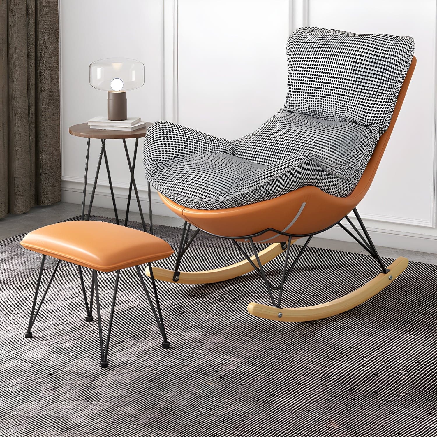 Solid Wood Rocking Chair Contemporary Rocker Chair with Padded Seat thumbnail 7