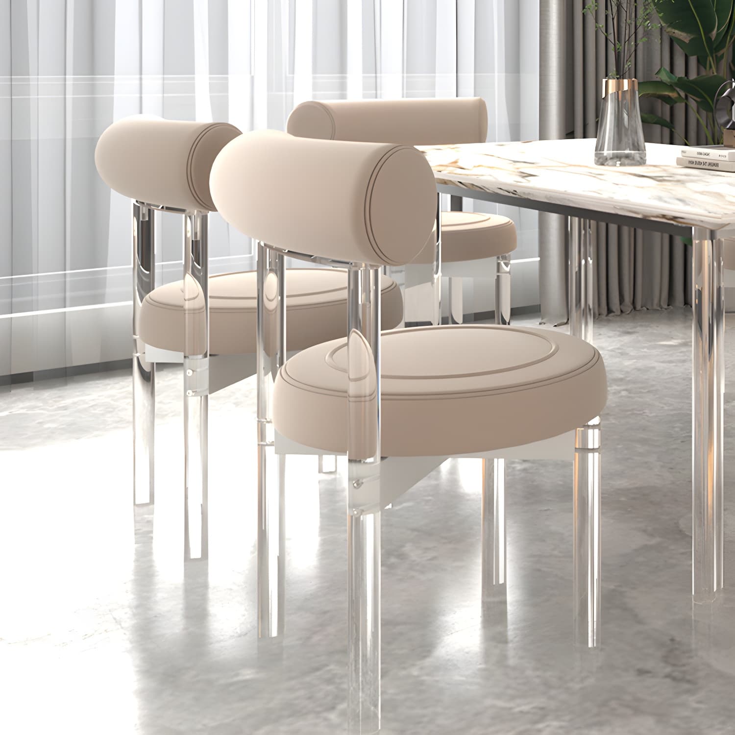 Clear Leg Modern Side Chair with Low Back and Upholstered Polyurethane Seat thumbnail 21