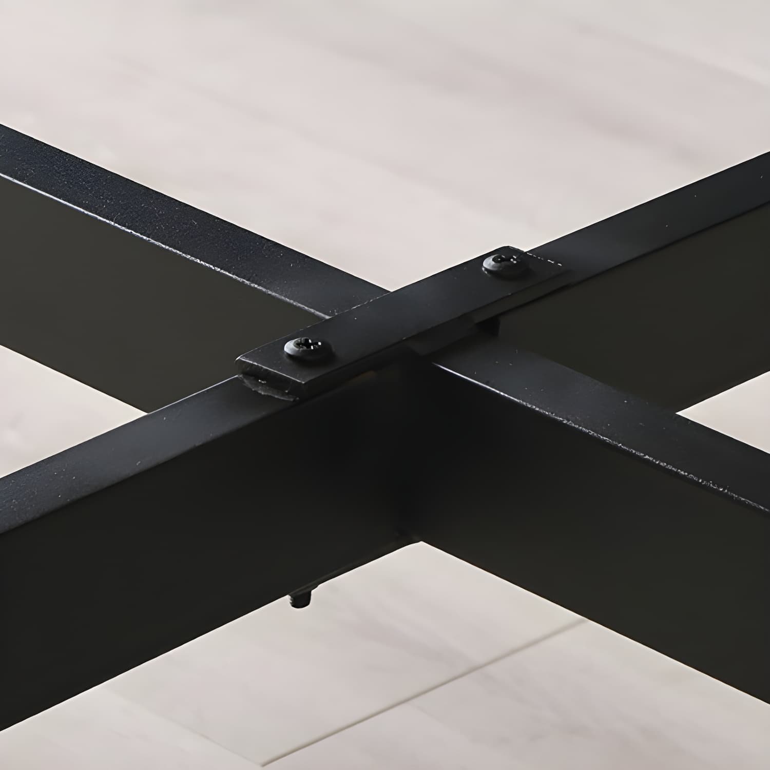 Modern Foldable Manufactured Wood Round Top Dining Table with Movable Steel Black Trestle thumbnail 9