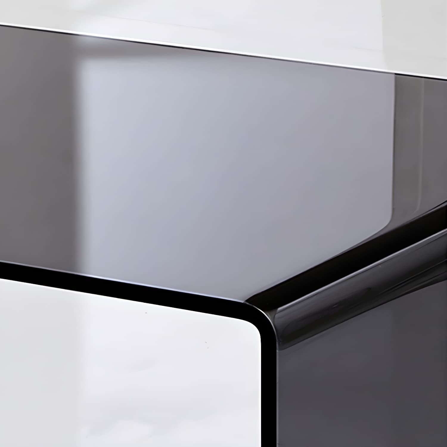 15.7"H Modern Sled Base White/black Glass Square Coffee Table with Shelf thumbnail 7