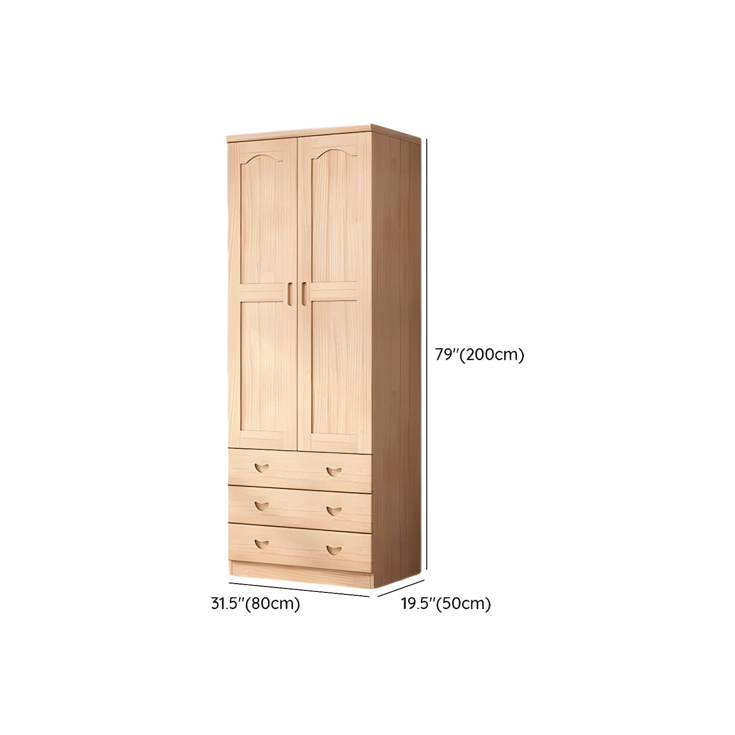 Scandinavian Natural Wood Wardrobe Armoire - 50cm Width - Drawers Included - image 9