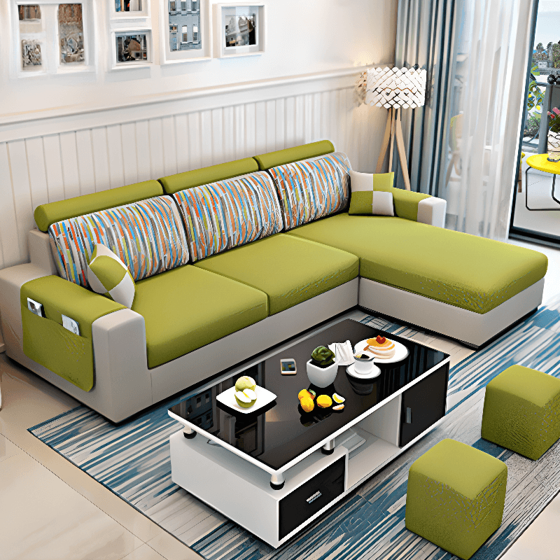 L-Shape Corner Sectional in Lavender/Olive Green/Beige with Left Hand Facing/Right Orientation thumbnail 5