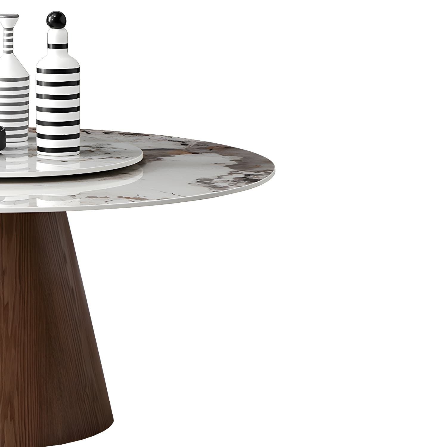 Round Sintered Stone Dining Table Stone Table in White with Pedestal thumbnail 12