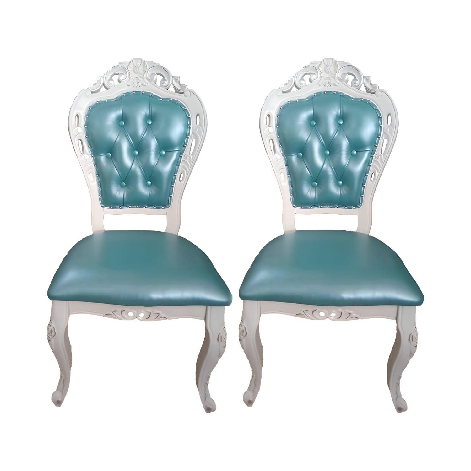 Victorian Rubberwood King Louis Back Chair Matte Finish Leather Dining Chair (Set of 2) thumbnail 3
