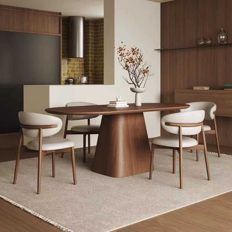 Art Deco Elliptical Wood Dining Table Set Dining Table for 6/Seats 4 thumbnail 3