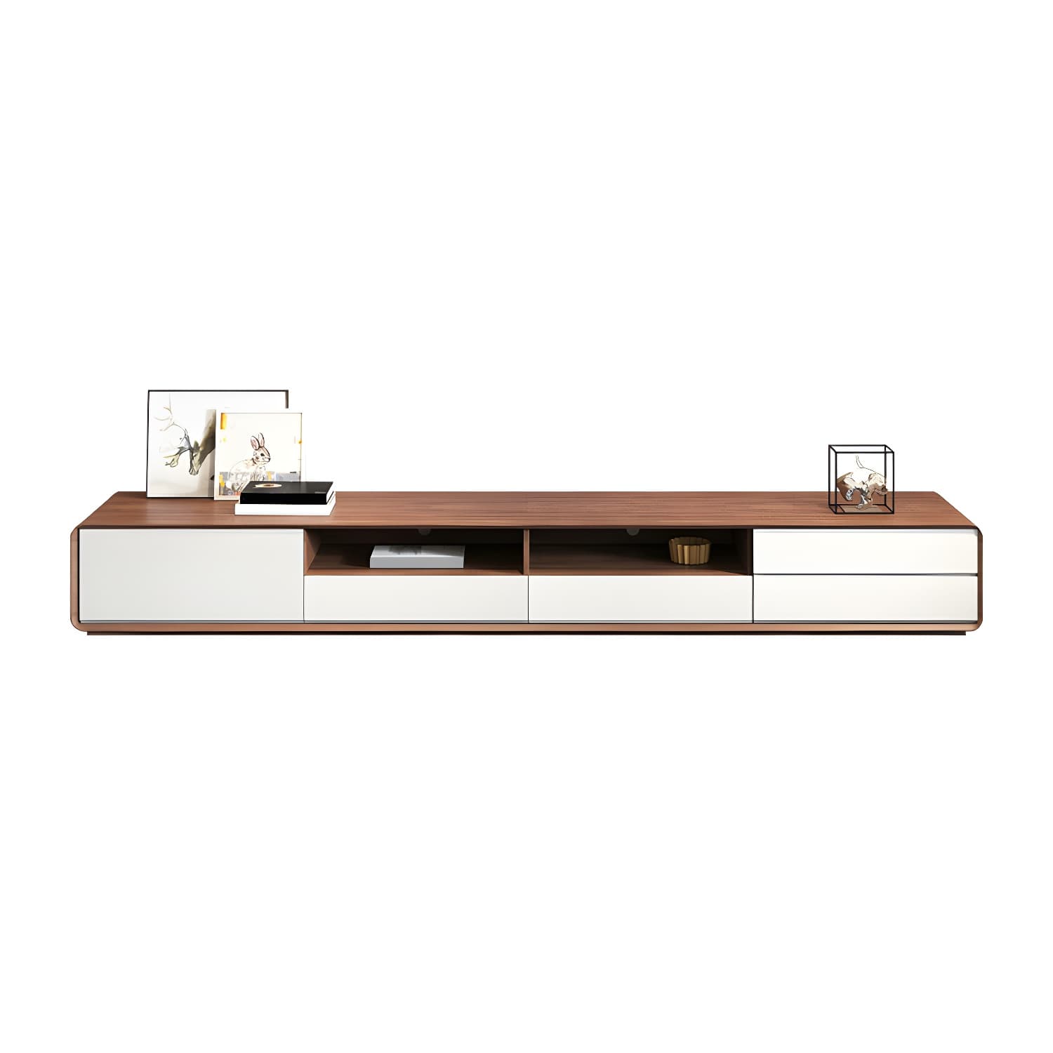 Scandinavian Wood TV Stand with Drawers and Cabinet for Long TVs - Cable Management Included thumbnail 9