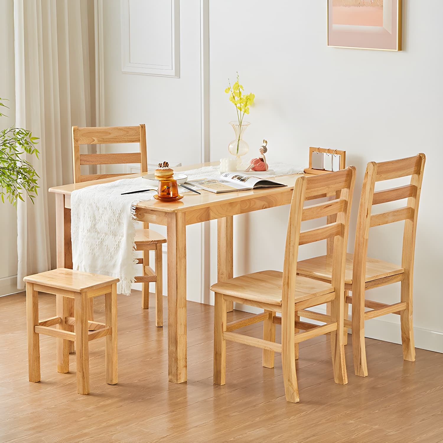 Elegant Scandinavian Natural Oak Wood Dining Table - Slim Legs, Standard Height for Kitchen & Dining thumbnail 10