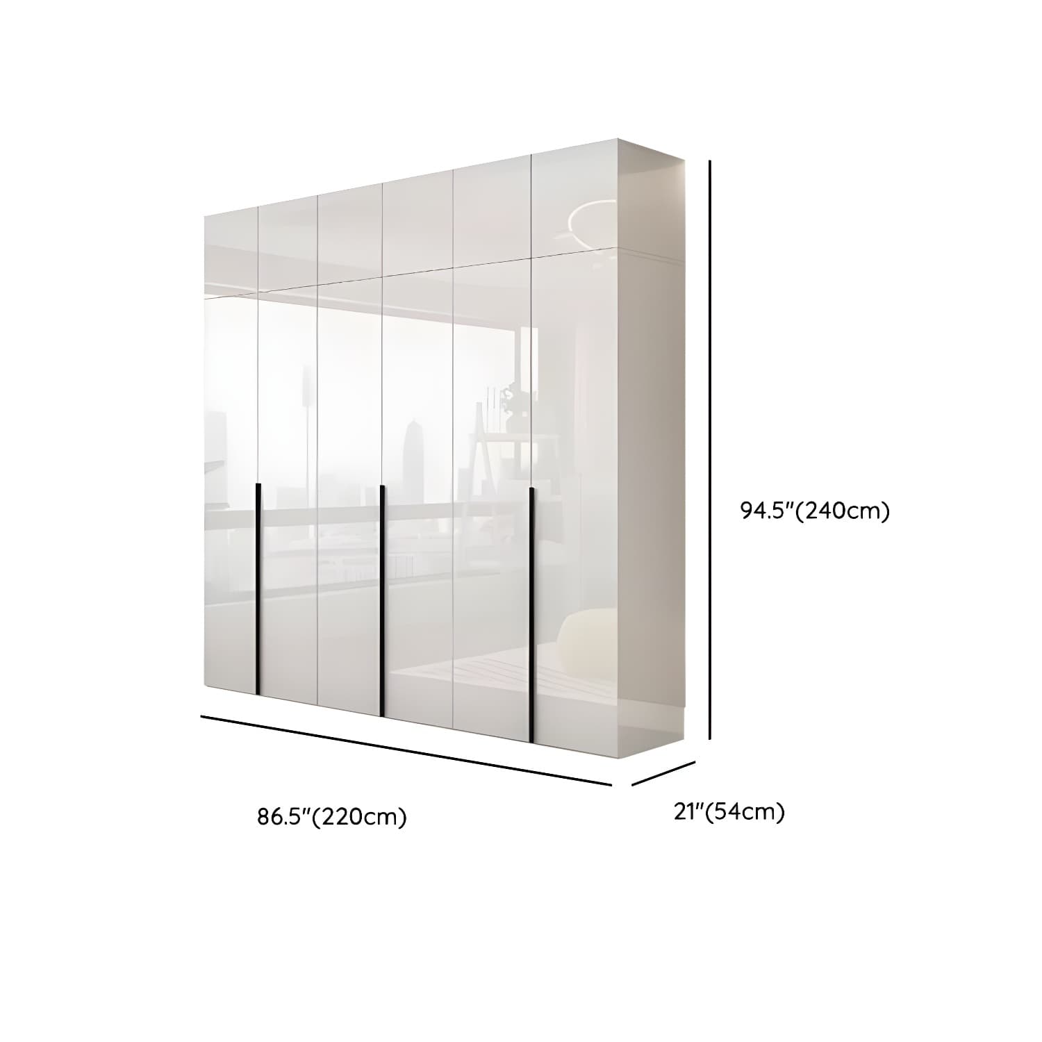 Modern white wood wardrobe armoire with hinged doors, clothing rod & shelves thumbnail 24