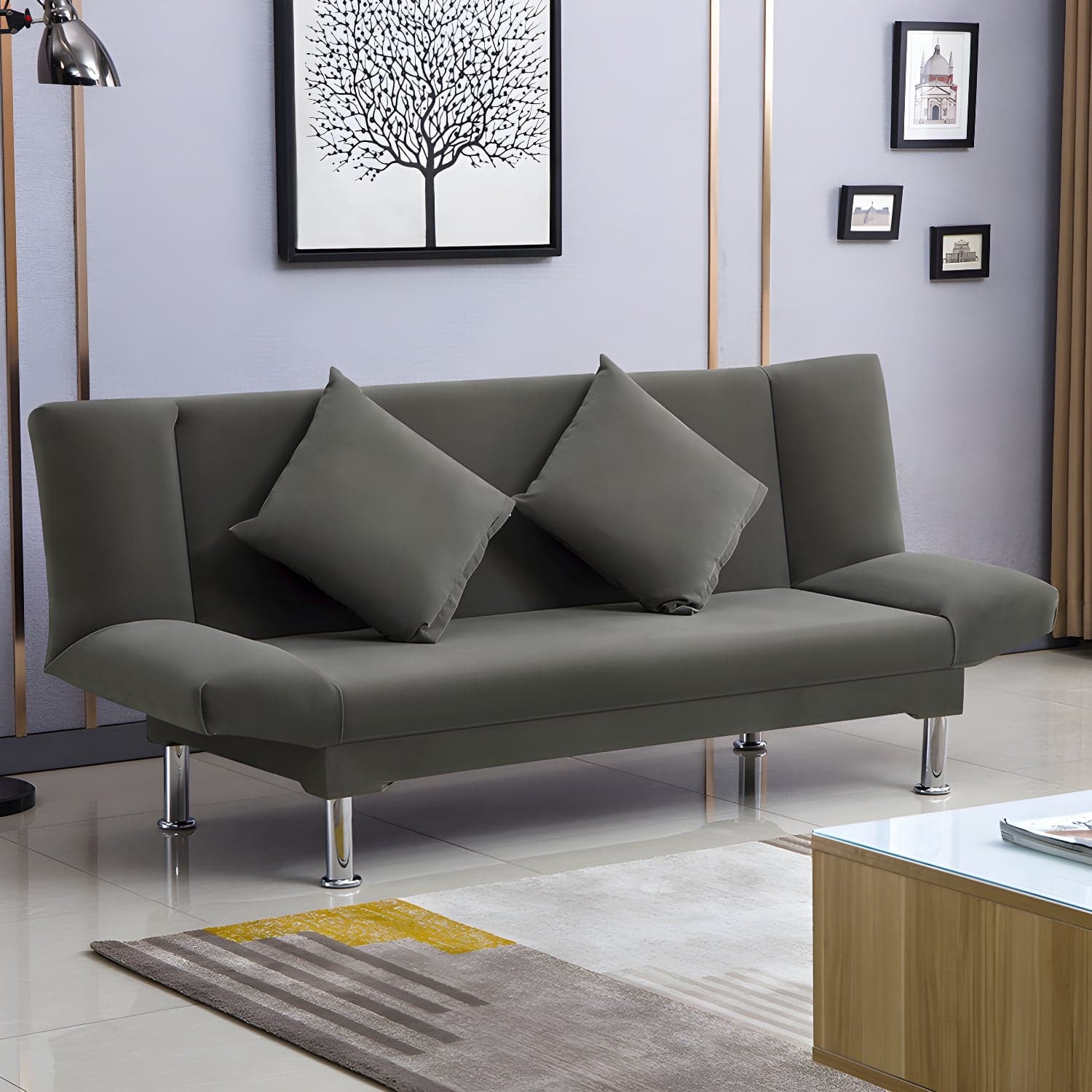 Silver Transitional Modern Tight Back Sofa Bed 29.53"High Armless Sofa Bed thumbnail 20