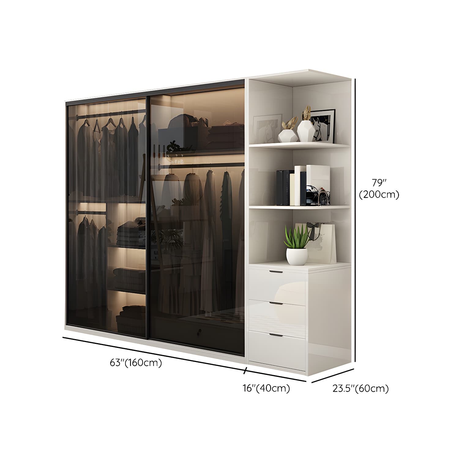 White Glass Wardrobe Rod Included Wardrobe Wardrobe Closet without Light thumbnail 21