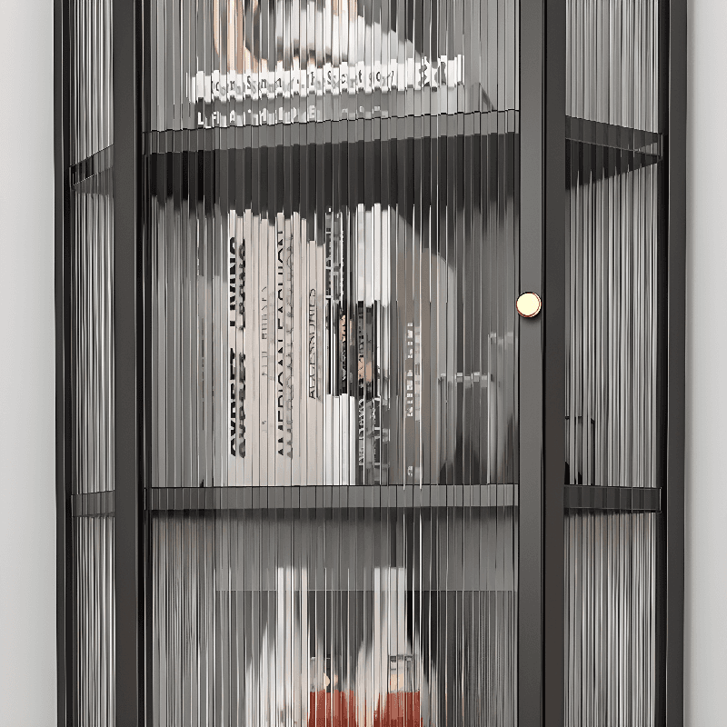 Contemporary Corner Utility Cabinet with 1 Cabinet, Iron Countertop, Glass Door, Pull Knobs, and Black/White/Off White Top thumbnail 9