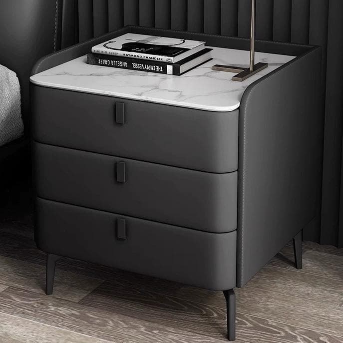 Modern Wooden 3-Drawer Nightstand Stone Countertop with Legs Partial Assembly Required thumbnail 1