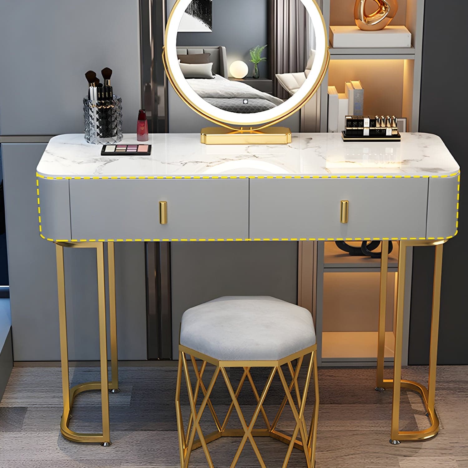 Slate Makeup Counter Adjustable Mirror Vanity Dressing Table with Drawer thumbnail 10