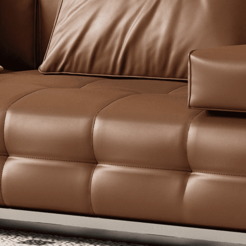 Tear Resistant Standard Sofa in Coffee Leather with 4 Pillows thumbnail 2