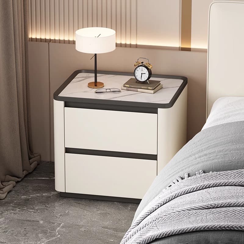 Stylish Bedside Cabinet Nightstand with 2 Drawers and Sintered Stone Countertop thumbnail 1