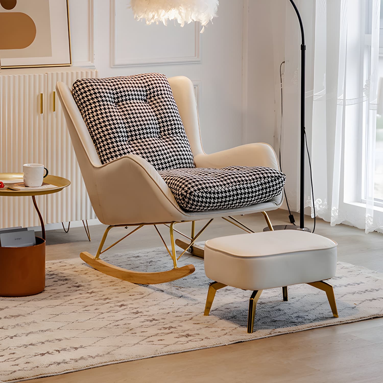 Modern Upholstered Rocker Chair Metal Frame Friction Resistant Rocker Chair for Home thumbnail 19