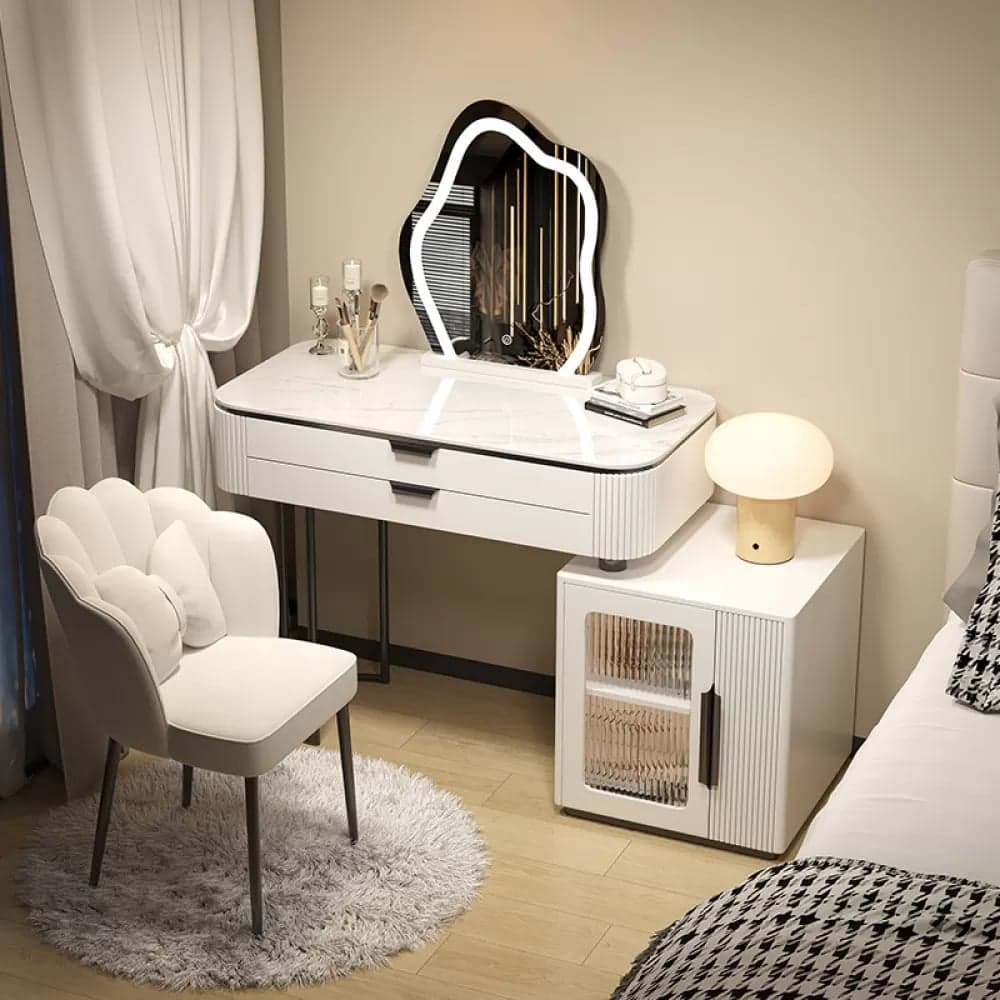 Contemporary Stone Top Vanity Table Set with Mirror and Stool Glam Slate Dressing Table thumbnail 5