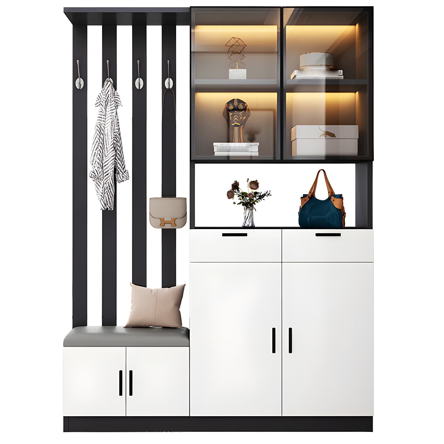Contemporary Style Wooden 3-door Accent Cabinet with Drawer and Shelf thumbnail 7
