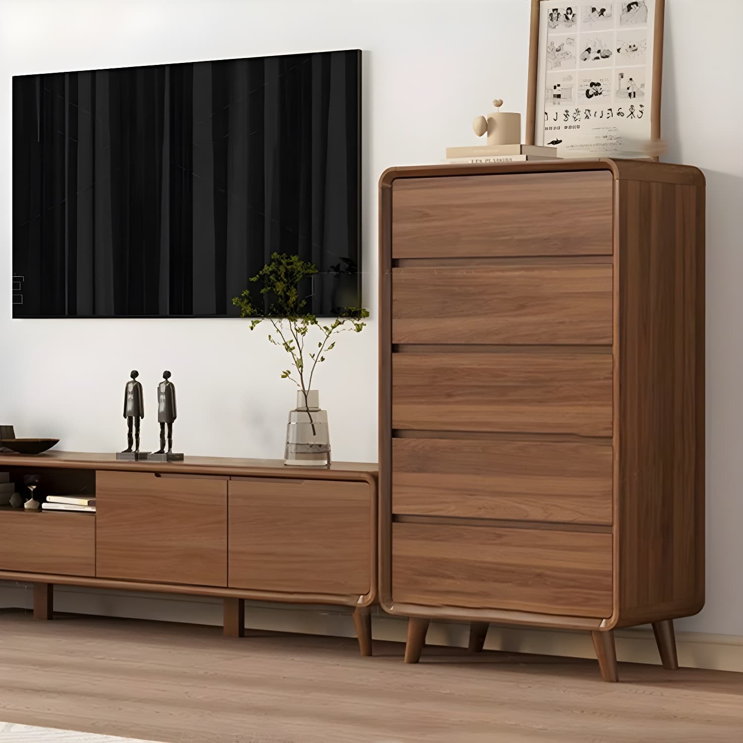 Drawers Included Rubber Wood Chest Brown Wood Grain Design for Home - image 12