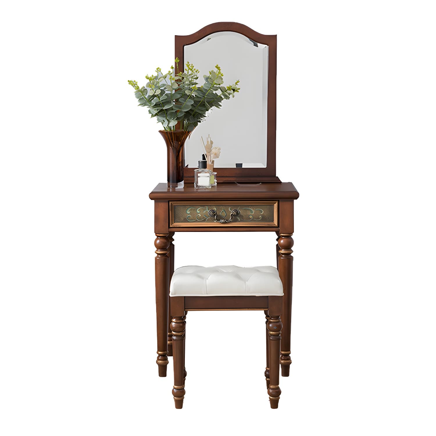 Victorian Vanity Set Solid Wood Drawers Included Makeup Dressing Table With Mirror & Stool thumbnail 14