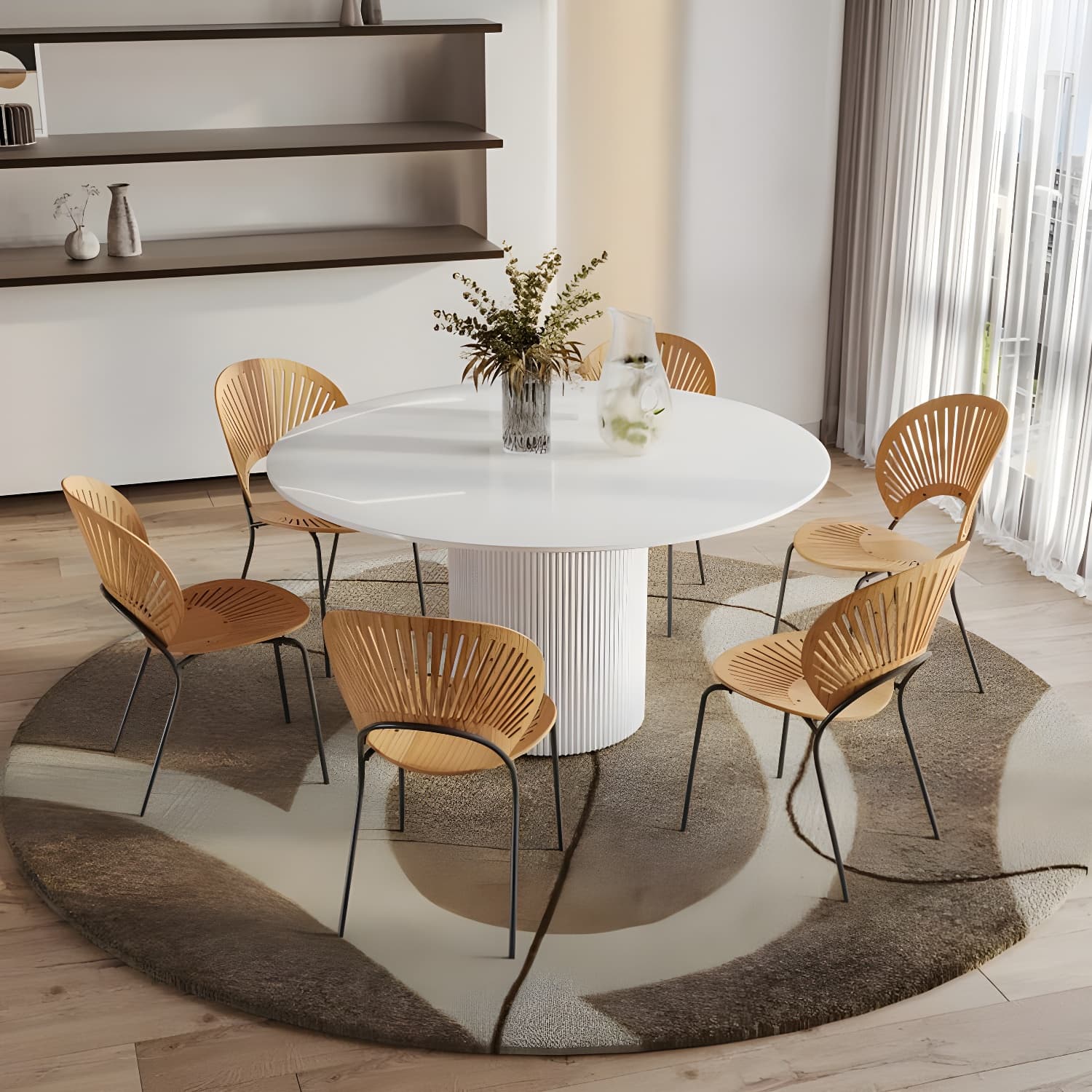 Modern 1/4/5/7 Pieces Dining Set Round Stone Dining Table for Kitchen thumbnail 3