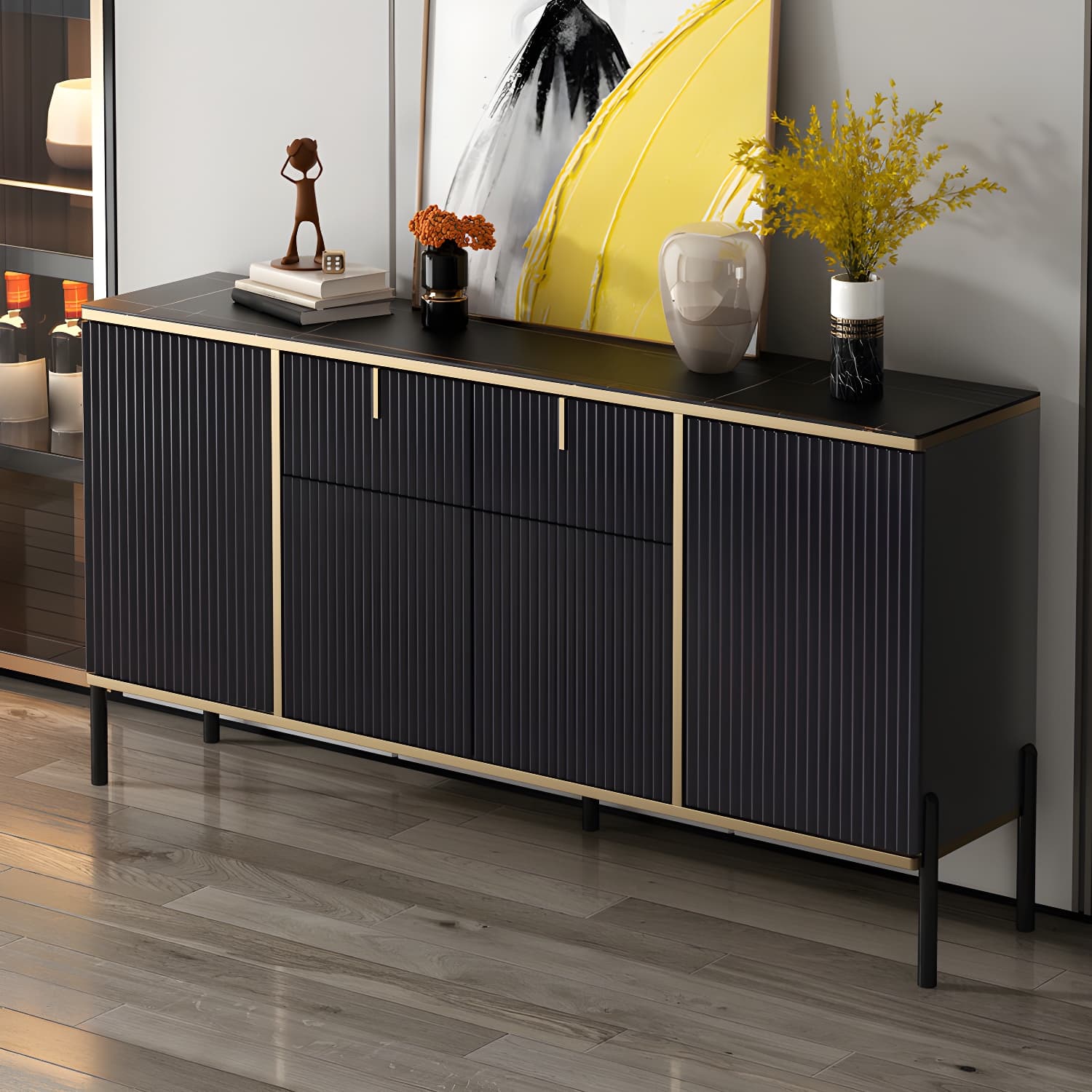 Artificial Wood Sideboard Glam Sideboard with Doors for Living Room thumbnail 7