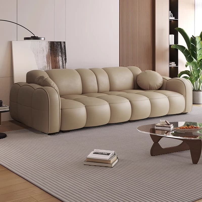 Modish Solid Color Standard Sofa Stain Resistant/Water Resistant Dove Grey/Apricot Color/Mocha with 2 Pillows & Armrest for 4 Person/3-seater thumbnail 5