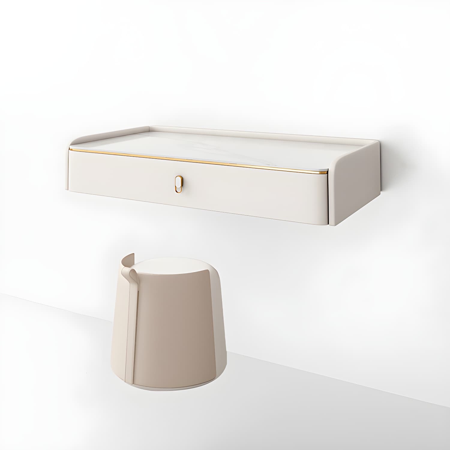 Glam Style Off-white Slate Countertop Wall Mounted with 1/2 Drawer Dresser thumbnail 10