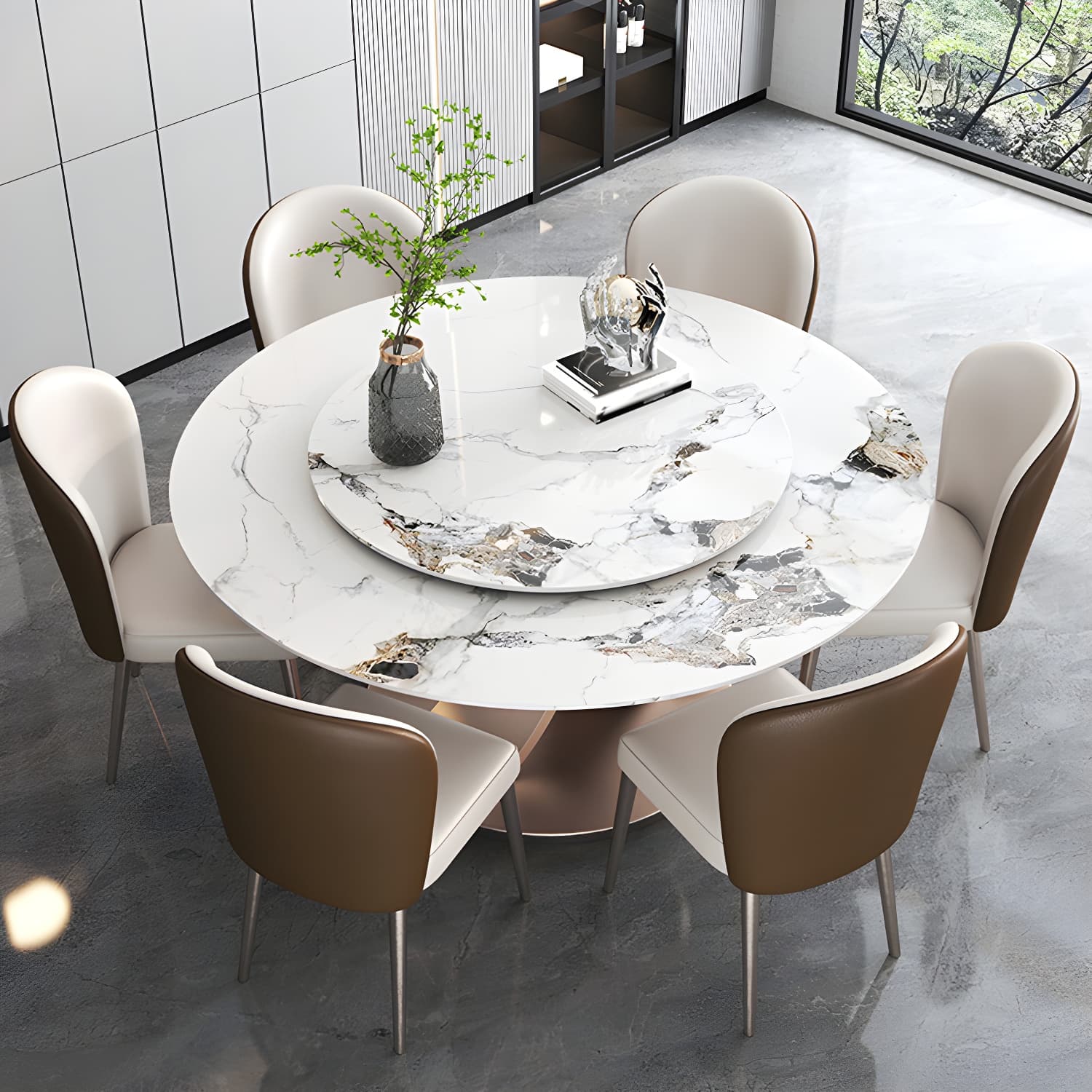 Modern 1/4/7 Pieces Dining Table Set with Sintered Stone Top Stainless Steel Dinette Set thumbnail 3