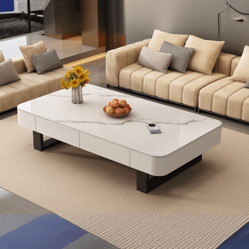 Funky Single Rock Side Table with Toboggan Base, Gray/White Square Top, and 1 Drawer thumbnail 3