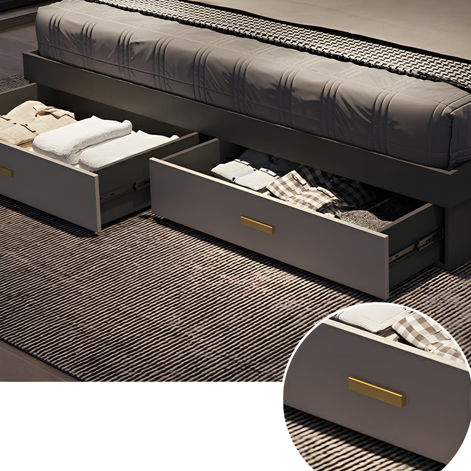 Modern Upholstered Headboard Bed with Storage and Patchwork Design thumbnail 10